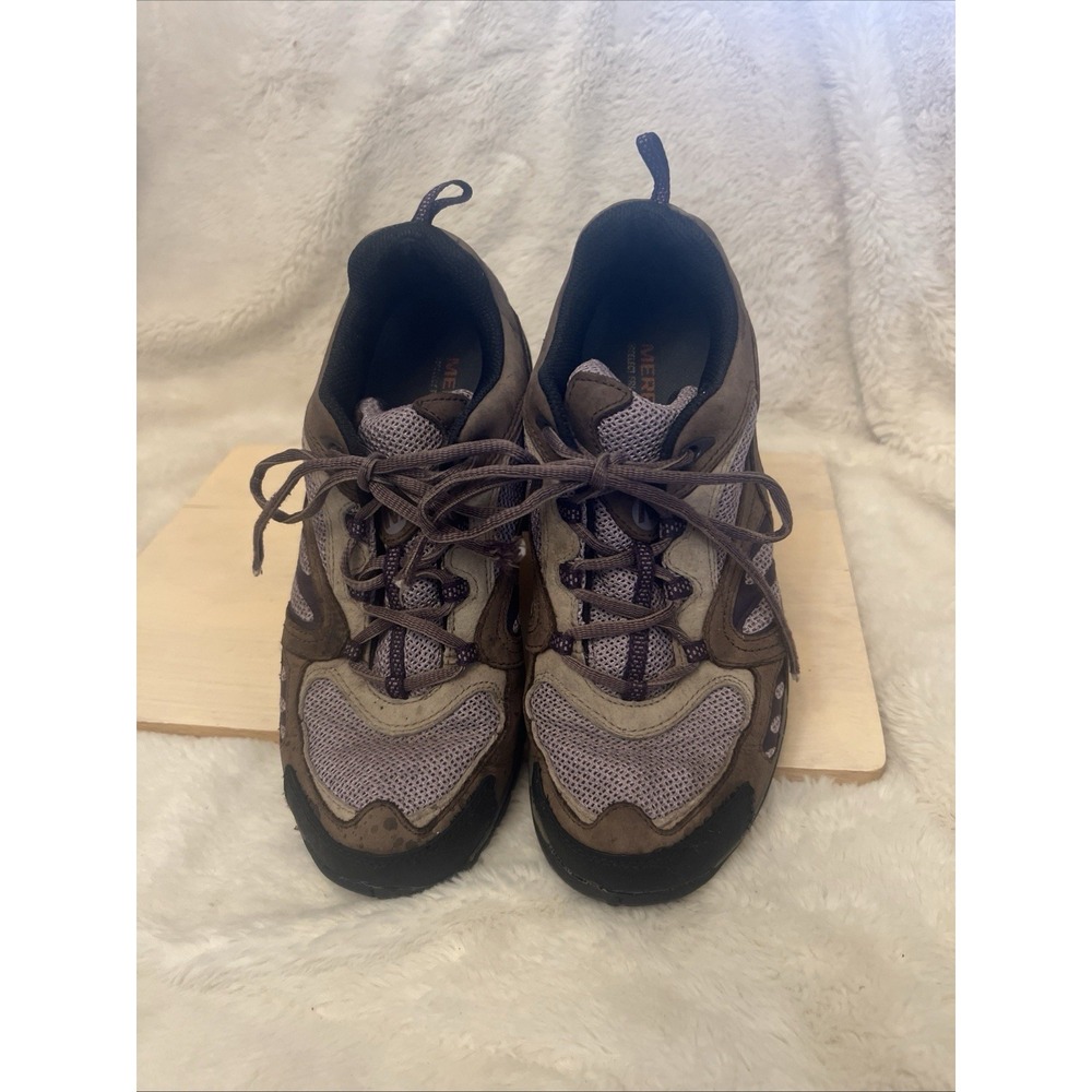 Merrell Azura Sz 9 Shoes Brown Suede Purple Mesh Lace Up Hiking Boots gd tread